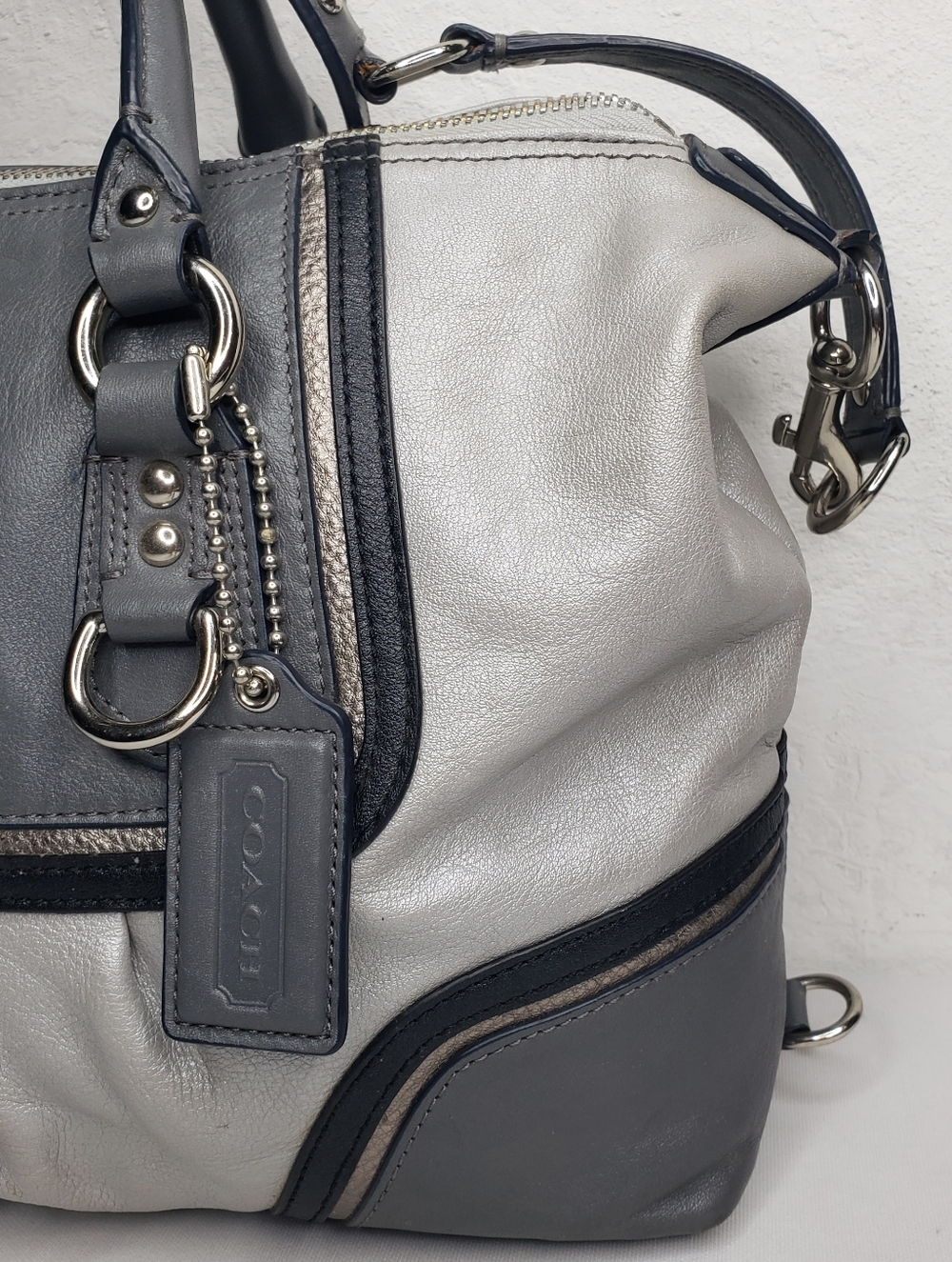 Coach Ashley Gray Leather Satchel Bag - Two-Tone Gray - Picture 4 of 16